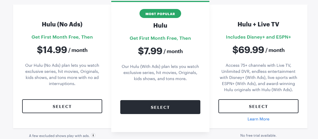 Hulu packages