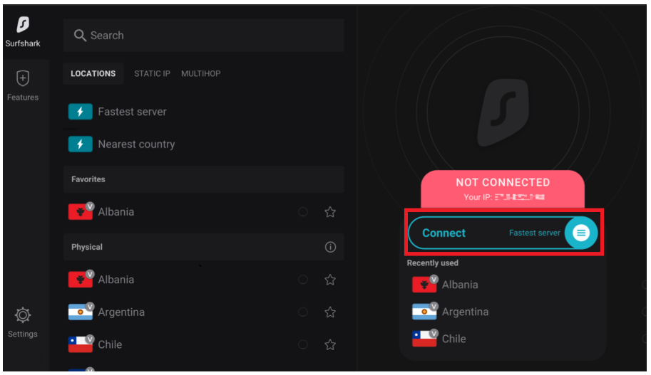 Surfshark will immediately connect
