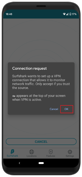 ask you to permit Surfshark VPN