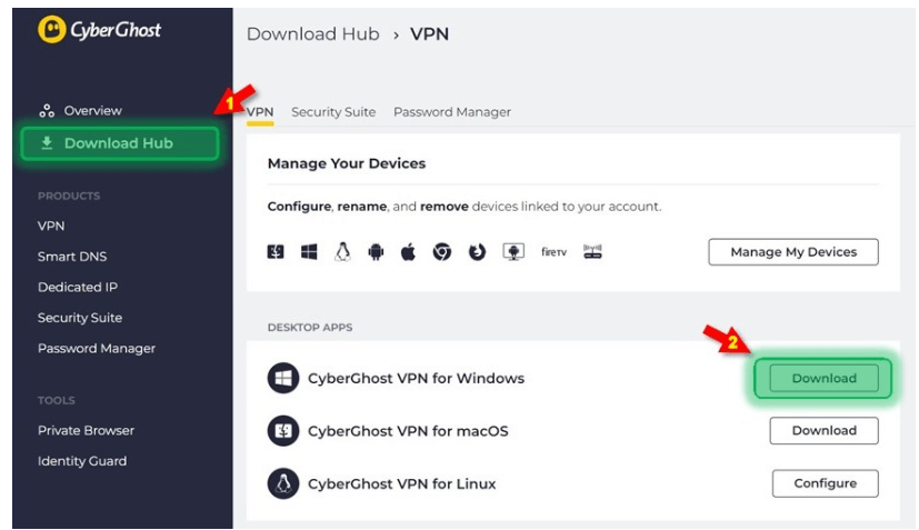 choose the Download Hub