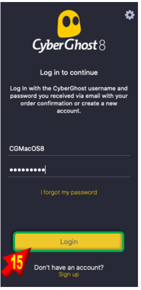 enter your paid-for CyberGhost account