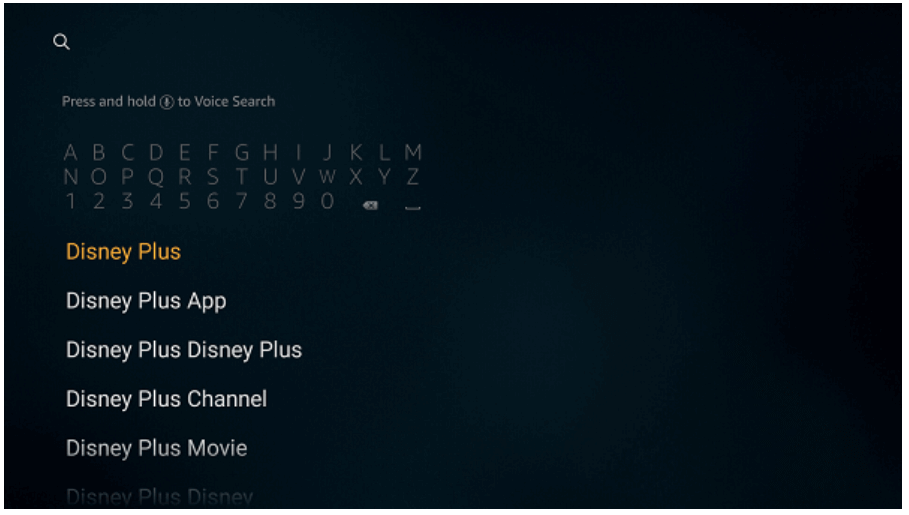 search for the Disney Plus app