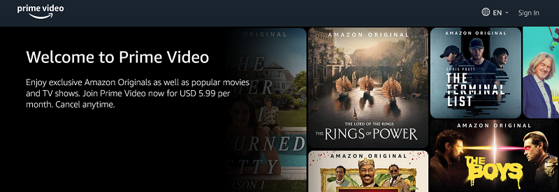 Amazon Prime Video streaming platform