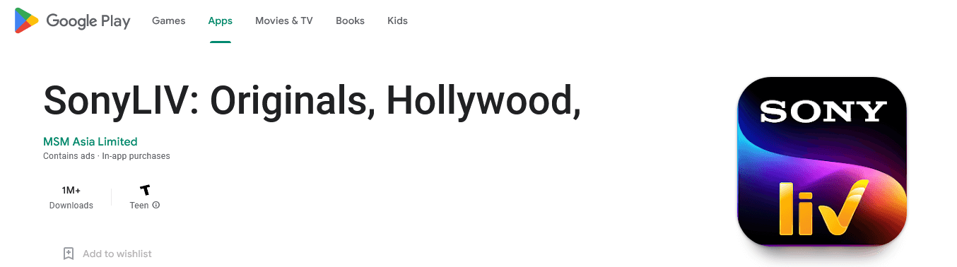 SonyLIV App on Google Play Store