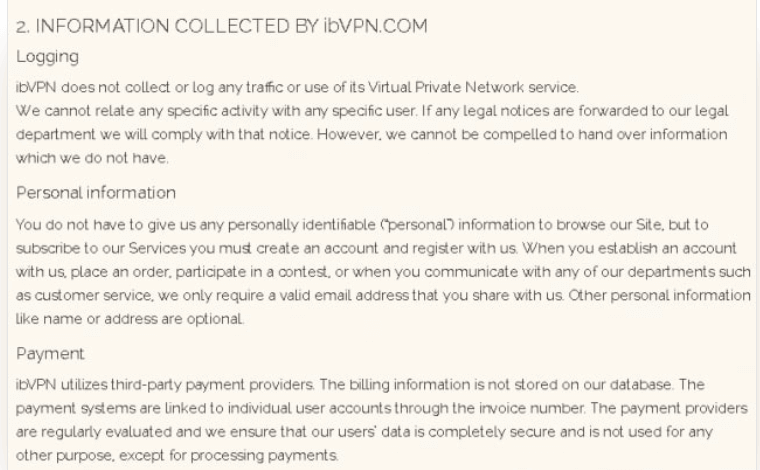 No-log policy for ibVPN