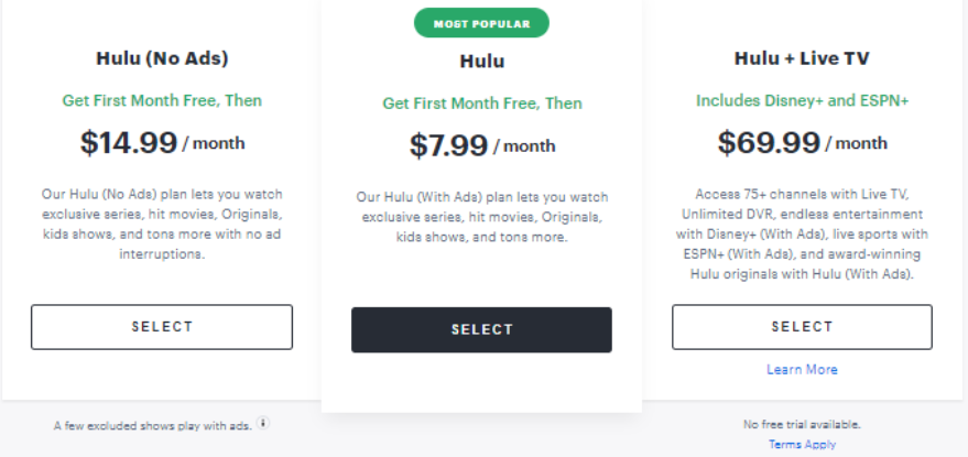 Pricing for Hulu Thailand