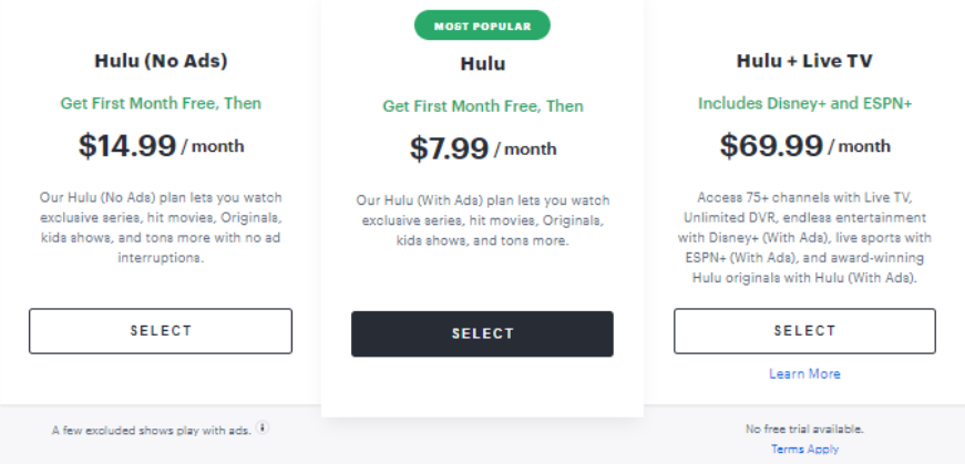 Pricing of Hulu In singapore