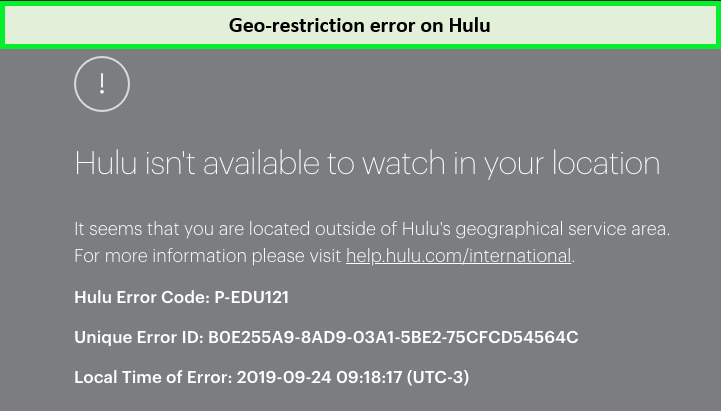 Geo-restriction error of Hulu
